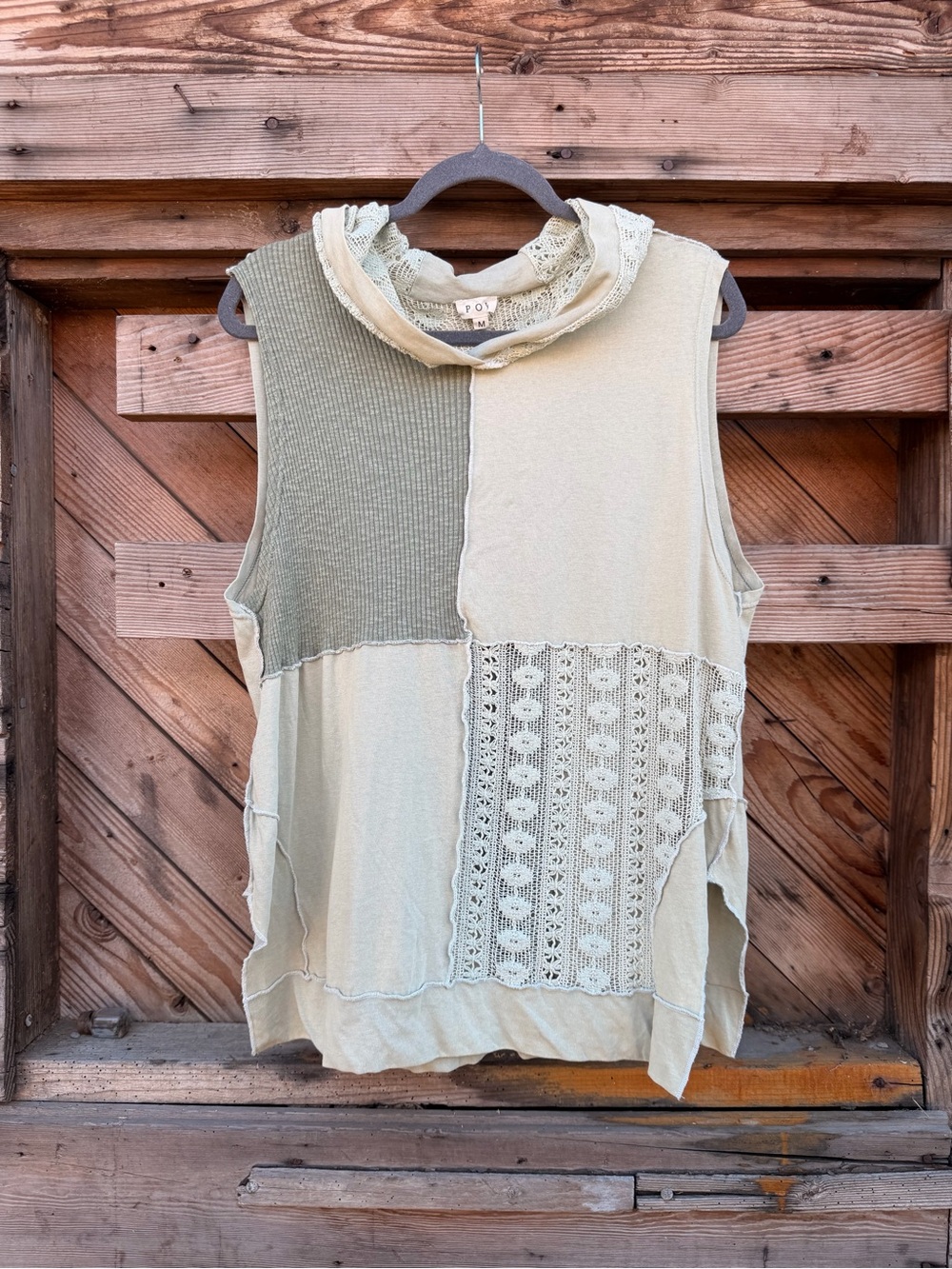 POL Patchwork Sleeveless Tank Top - Sage Green